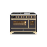 ILVE UM12FDNS3MGG Majestic II 48 inch Dual Fuel Range (Natural Gas, Triple Glass Door, Graphite Matte, Brass)