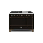 ILVE UM12FDQNS3BKBLP Majestic II 48 inch Dual Fuel Range (Liquid Propane, Solid Door, Glossy Black, Burnished)