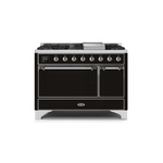 ILVE UM12FDQNS3BKCLP Majestic II 48 inch Dual Fuel Range (Liquid Propane, Solid Door, Glossy Black, Chrome)