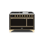 ILVE UM12FDQNS3BKGLP Majestic II 48 inch Dual Fuel Range (Liquid Propane, Solid Door, Glossy Black, Brass)