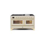 ILVE UM15FDNS3AWGLP Majestic II 60" Dual Fuel Range (Liquid Propane, Triple Glass Door, Antique White, Brass)