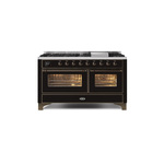 ILVE UM15FDNS3BKBLP Majestic II 60" Dual Fuel Range (Liquid Propane, Triple Glass Door, Glossy Black, Burnished)