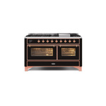 ILVE UM15FDNS3BKPLP Majestic II 60" Dual Fuel Range (Liquid Propane, Triple Glass Door, Glossy Black, Copper)