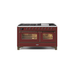 ILVE UM15FDNS3BUBLP Majestic II 60" Dual Fuel Range (Liquid Propane, Triple Glass Door, Burgundy, Burnished)