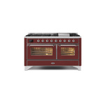 ILVE UM15FDNS3BUC Majestic II 60" Dual Fuel Range (Natural Gas, Triple Glass Door, Burgundy, Chrome)