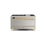 ILVE UM15FDQNS3SSGLP Majestic II 60" Dual Fuel Range (Liquid Propane, Solid Door, Stainless Steel, Brass)