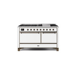 ILVE UM15FDQNS3WHBLP Majestic II 60" Dual Fuel Range (Liquid Propane, Solid Door, White, Burnished)