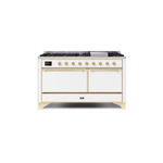 ILVE UM15FDQNS3WHGLP Majestic II 60" Dual Fuel Range (Liquid Propane, Solid Door, White, Brass)