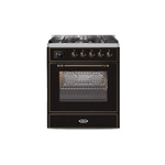 ILVE UM30DNE3BKBLP Majestic II 30 inch Dual Fuel Range (Liquid Propane, Triple Glass Door, Glossy Black, Burnished)