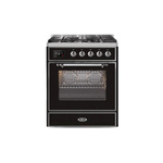 ILVE UM30DNE3BKCLP Majestic II 30 inch Dual Fuel Range (Liquid Propane, Triple Glass Door, Glossy Black, Chrome)