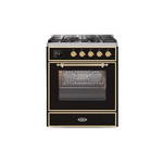 ILVE UM30DNE3BKGLP Majestic II 30 inch Dual Fuel Range (Liquid Propane, Triple Glass Door, Glossy Black, Brass)