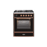 ILVE UM30DNE3BKPLP Majestic II 30 inch Dual Fuel Range (Liquid Propane, Triple Glass Door, Glossy Black, Copper)