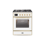 ILVE UM30DNE3WHGLP Majestic II 30" Dual Fuel Range (Liquid Propane, Triple Glass Door, White, Brass)