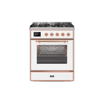 ILVE UM30DNE3WHP Majestic II 30" Dual Fuel Range (Natural Gas, Triple Glass Door, White, Copper)