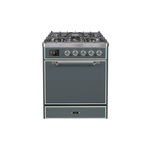 ILVE UM30DQNE3BGCLP Majestic II 30" Dual Fuel Range (Liquid Propane, Solid Door, Blue Grey, Chrome)