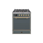 ILVE UM30DQNE3BGGLP Majestic II 30" Dual Fuel Range (Liquid Propane, Solid Door, Blue Grey, Brass)