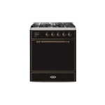 ILVE UM30DQNE3BKBLP Majestic II 30" Dual Fuel Range (Liquid Propane, Solid Door, Glossy Black, Burnished)