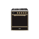 ILVE UM30DQNE3BKGLP Majestic II 30" Dual Fuel Range (Liquid Propane, Solid Door, Glossy Black, Brass)