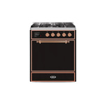 ILVE UM30DQNE3BKPLP Majestic II 30" Dual Fuel Range (Liquid Propane, Solid Door, Glossy Black, Copper)