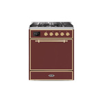 ILVE UM30DQNE3BUGLP Majestic II 30" Dual Fuel Range (Liquid Propane, Solid Door, Burgundy, Brass)