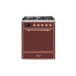 ILVE UM30DQNE3BUPLP Majestic II 30" Dual Fuel Range (Liquid Propane, Solid Door, Burgundy, Copper)