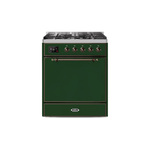 ILVE UM30DQNE3EGBLP Majestic II 30" Dual Fuel Range (Liquid Propane, Solid Door, Emerald Green, Burnished)