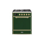 ILVE UM30DQNE3EGGLP Majestic II 30" Dual Fuel Range (Liquid Propane, Solid Door, Emerald Green, Brass)