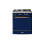 ILVE UM30DQNE3MBBLP Majestic II 30" Dual Fuel Range (Liquid Propane, Solid Door, Midnight Blue, Burnished)