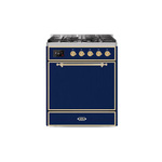 ILVE UM30DQNE3MBGLP Majestic II 30" Dual Fuel Range (Liquid Propane, Solid Door, Midnight Blue, Brass)