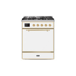 ILVE UM30DQNE3WHGLP Majestic II 30" Dual Fuel Range (Liquid Propane, Solid Door, White, Brass)