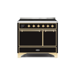 ILVE UMDI10QNS3BKG Majestic II 40" Induction Range (Solid Door, Glossy Black, Brass)