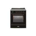 ILVE UMI30NE3BKB Majestic II 30" Induction Range (Triple Glass Door, Glossy Black, Burnished)