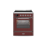 ILVE UMI30NE3BUC Majestic II 30" Induction Range (Triple Glass Door, Burgundy, Chrome)