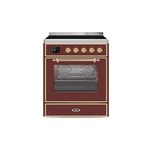 ILVE UMI30NE3BUG Majestic II 30 inch Induction Range (Triple Glass Door, Burgundy, Brass)