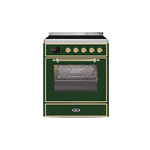 ILVE UMI30NE3EGG Majestic II 30" Induction Range (Triple Glass Door, Emerald Green, Brass)