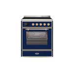 ILVE UMI30NE3MBG Majestic II 30 inch Induction Range (Triple Glass Door, Midnight Blue, Brass)