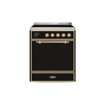 ILVE UMI30QNE3BKG Majestic II 30 inch Induction Range (Solid Door, Glossy Black, Brass)