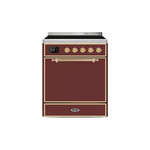 ILVE UMI30QNE3BUG Majestic II 30 inch Induction Range (Solid Door, Burgundy, Brass)