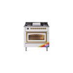 ILVE UN36FNMPRAGLP Nostalgie II Noblesse 36 inch Dual Fuel Range (Liquid Propane, Triple Glass Door, RAL, Brass)