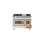 ILVE UN48FNMPRAGLP Nostalgie II Noblesse 48 inch Dual Fuel Range  (8 Sealed Burners + Griddle, Liquid Propane, Triple Glass Door, RAL, Brass)