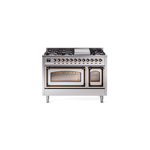 ILVE UN48FNMPSSB Nostalgie II Noblesse 48 inch Dual Fuel Range  (8 Sealed Burners + Griddle, Natural Gas, Triple Glass Door, Stainless Steel, Burnished)