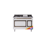 ILVE UN48FQNMPRABLP Nostalgie II Noblesse 48 inch Dual Fuel Range  (8 Sealed Burners + Griddle, Liquid Propane, Solid Door, RAL, Burnished)