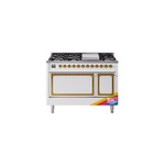 ILVE UN48FQNMPRAGLP Nostalgie II Noblesse 48 inch Dual Fuel Range  (8 Sealed Burners + Griddle, Liquid Propane, Solid Door, RAL, Brass)