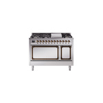 ILVE UN48FQNMPSSB Nostalgie II Noblesse 48 inch Dual Fuel Range  (8 Sealed Burners + Griddle, Natural Gas, Solid Door, Stainless Steel, Burnished)