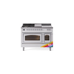 ILVE UN48FSNMPRACLP Nostalgie II Noblesse 48 inch Dual Fuel Range  (5 Sealed Burners + Griddle + French Top, Liquid Propane, Triple Glass Door, RAL, Chrome)