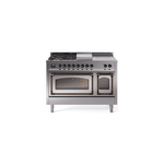 ILVE UN48FSNMPSSB Nostalgie II Noblesse 48 inch Dual Fuel Range  (5 Sealed Burners + Griddle + French Top, Natural Gas, Triple Glass Door, Stainless Steel, Burnished)