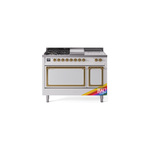 ILVE UN48FSQNMPRAGLP Nostalgie II Noblesse 48 inch Dual Fuel Range  (5 Sealed Burners + Griddle + French Top, Liquid Propane, Solid Door, RAL, Brass)