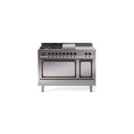 ILVE UN48FSQNMPSSB Nostalgie II Noblesse 48 inch Dual Fuel Range  (5 Sealed Burners + Griddle + French Top, Natural Gas, Solid Door, Stainless Steel, Burnished)