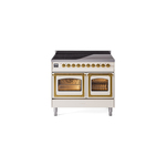 ILVE UNDI406NMPAWG Nostalgie II Noblesse 40" Induction Range  (Triple Glass Door, Antique White, Brass)