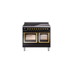 ILVE UNDI406NMPBKG Nostalgie II Noblesse 40" Induction Range  (Triple Glass Door, Glossy Black, Brass)